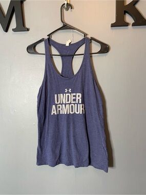 Under Armour Women's Dark Blue Racerback Tank Top Logo size medium